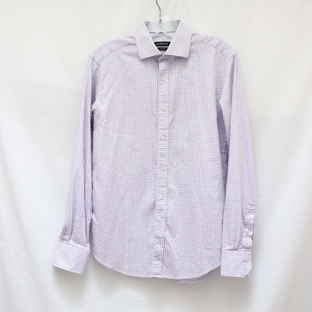 Nwot Bugatchi Shaped Fit Men's Button-Down Shirt Cotton Small New Lavender Woven